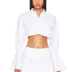 Revolve Camila Coelho "Luz Cropped Shirt" White Medium